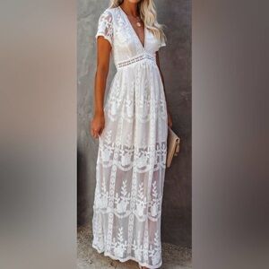 Haute Monde White Lace Maxi Dress